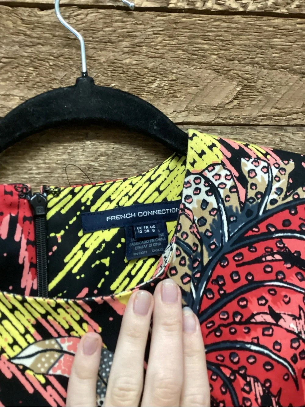 French Connection Coral, Black & Yellow Floral Zigzag Mini Dress - Picture 2 of 4
